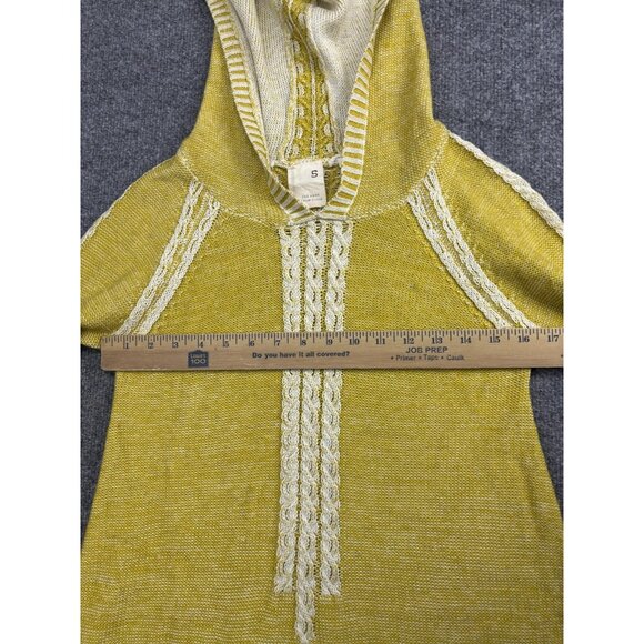 Far Away From Close Hooded Sweater Womens Small Yellow Knit Pullover Tunic Boho - Picture 5 of 7